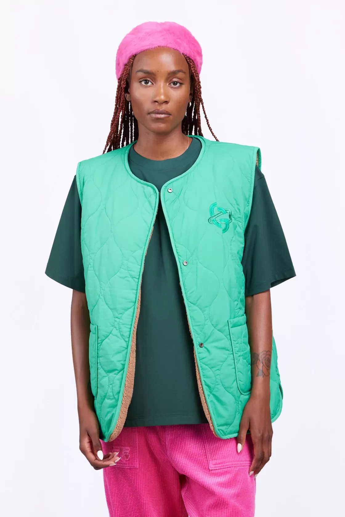 Gilet Sans Manches Reversible Desiree Absinthe*Gertrude Store