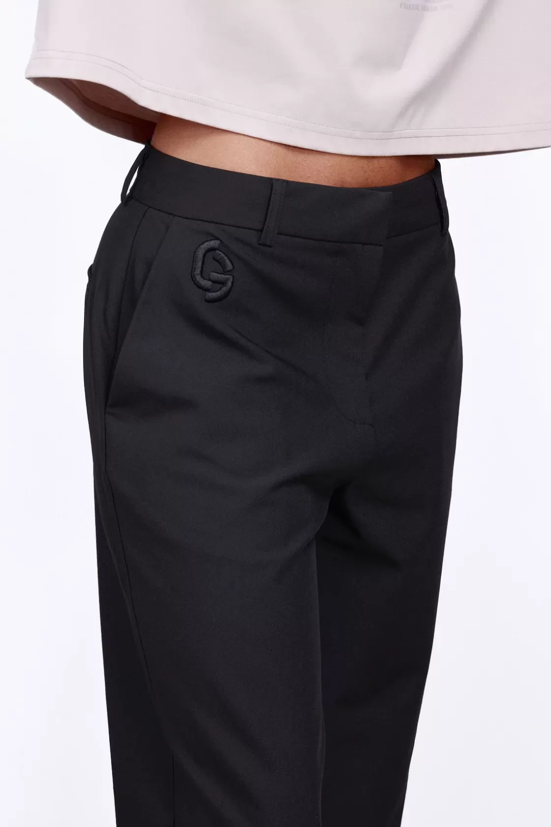 Pantalon De Tailleur Stretch Coupe Droite Fleur Black*Gertrude Store