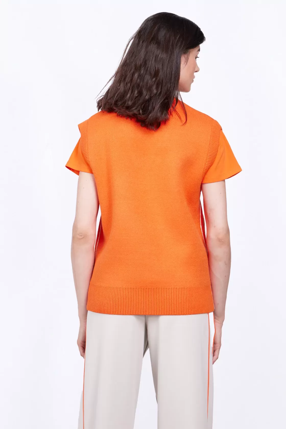 Pull En Maille Col V Sans Manches Alba Orange*Gertrude Store
