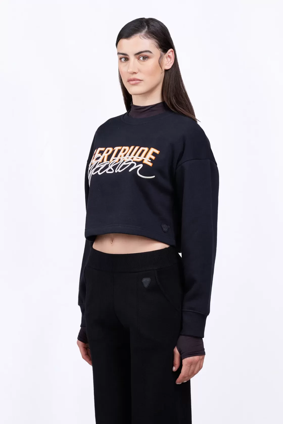 Sweat Col Rond Cropped Brode Maggy Black*Gertrude Online